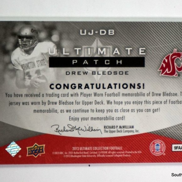 2013 UD Ultimate Drew Bledsoe Patch #'d /60 GU Patch w/ Letters & #'d! WSU - Picture 2 of 2